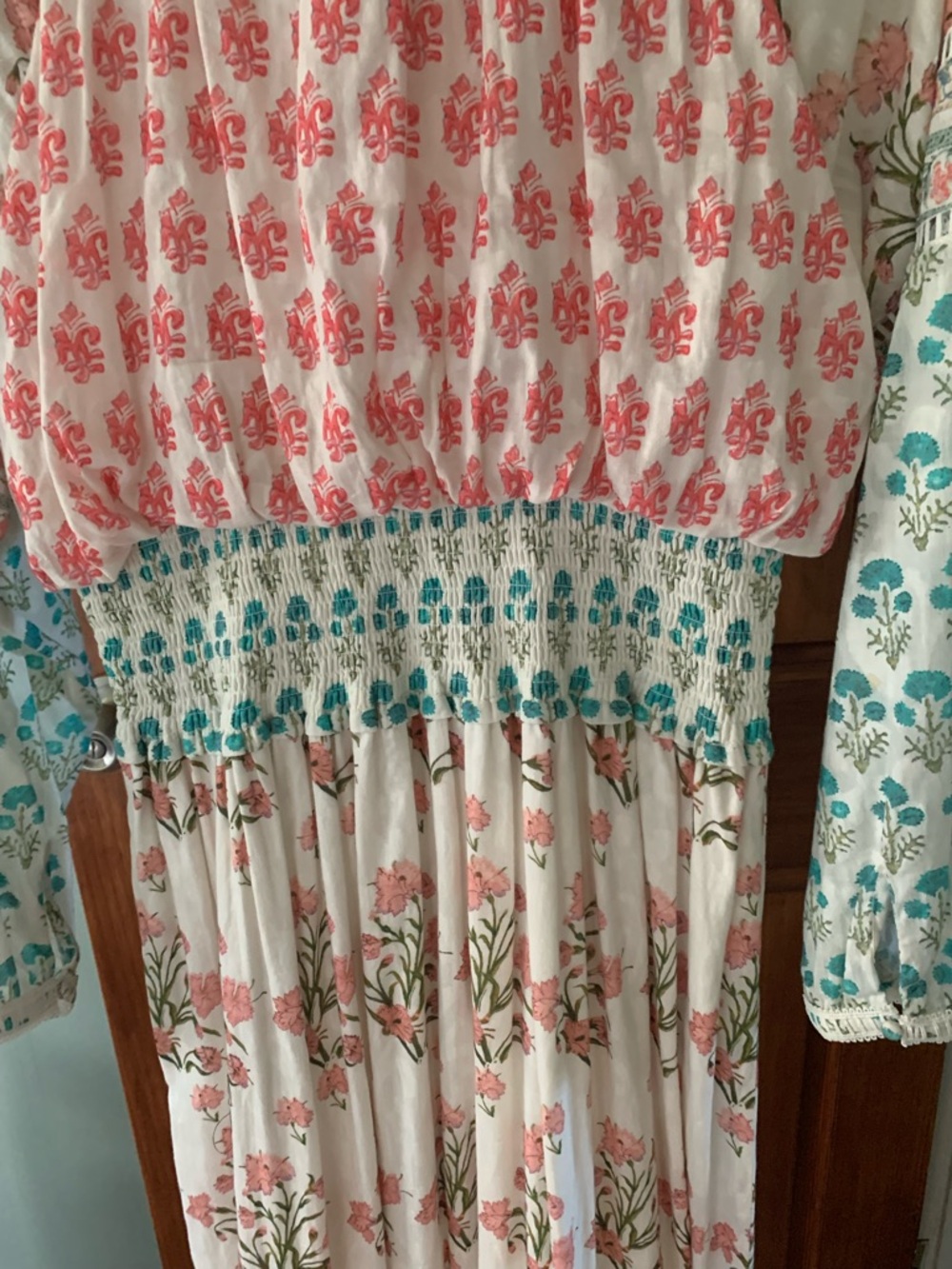 HEMANT & NANDITA Coral and Teal Floral Maxi Dress - Picture 3 of 6